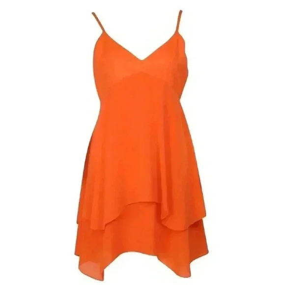 Alice + Olivia Revolve Tiered Silk Mini Dress Orange Tangerine 0 XS Delilah $330 - Picture 2 of 4